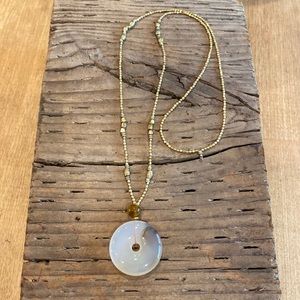 Agate and brass long necklace